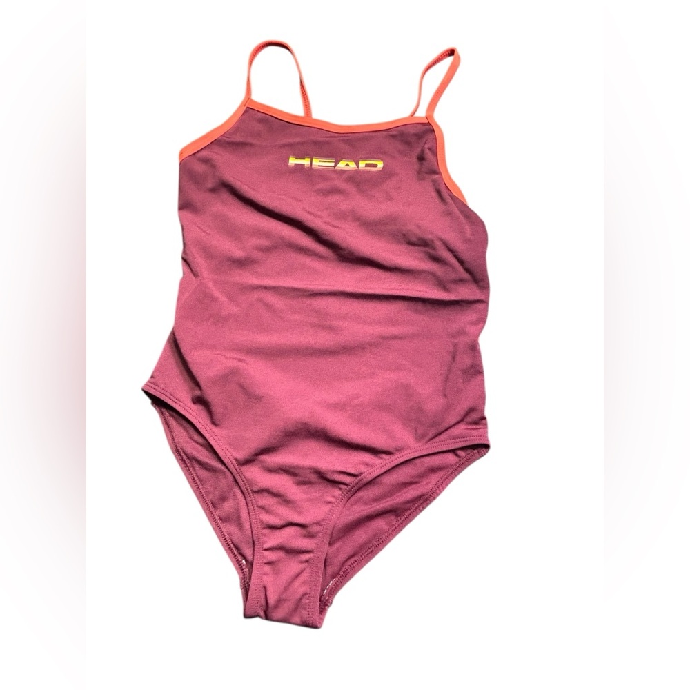 HEAD girls juniors size 12 maroon liquid proof swim training cross back swimsuit